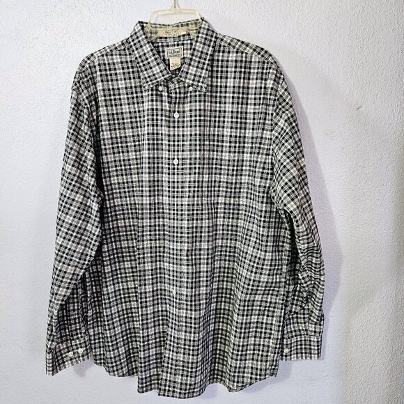 L.L BEAN BLACK & WHITE GINGHAM MEN'S LONG SLEEVE BUTTON DOWN CASUAL SHIRT SZ XL - Picture 1 of 7